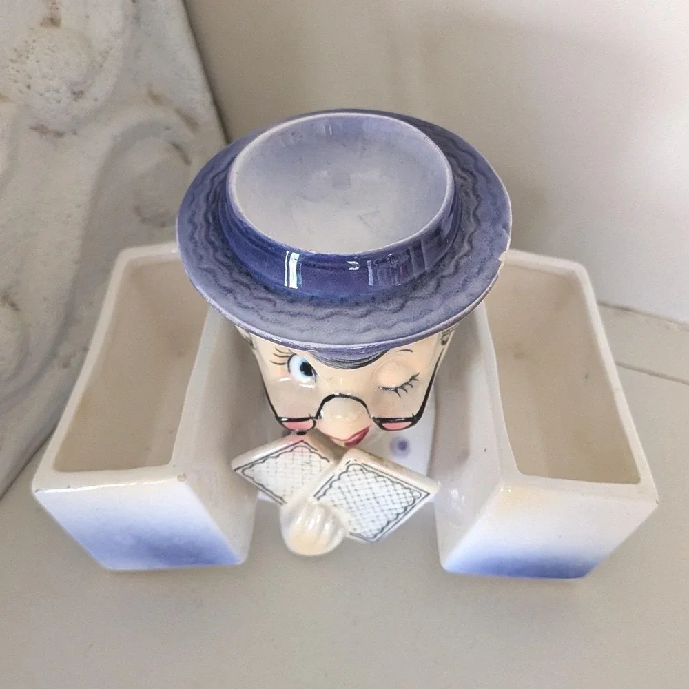 Holt Howard 1959 Winking Granny Playing Card Dice Holder Ceramic Japan Vintage - Picture 6 of 8